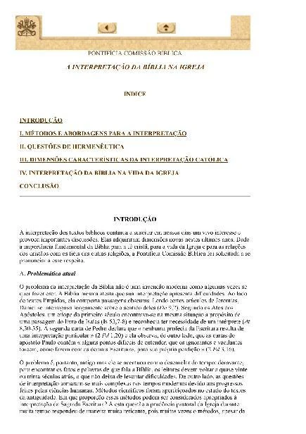 A Interpretação da Bíblia na Igreja